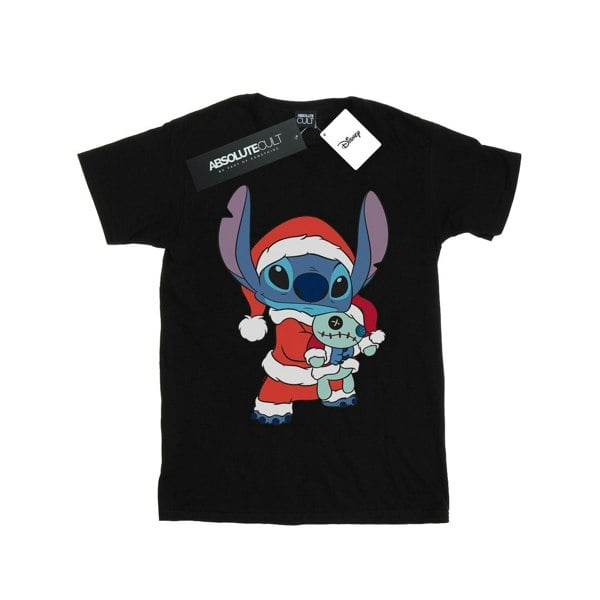 Disney Girls Lilo And Stitch Stitch Christmas Cotton T-Shirt - Black