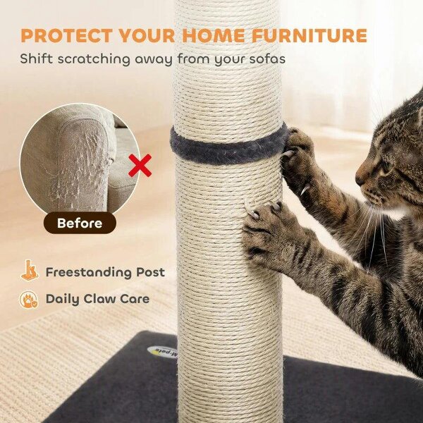 Cat Scratching Post, 80cm Tall Cat Scratch Post with Sisal Rope, Plush Base, Lightweight Claw Scratcher