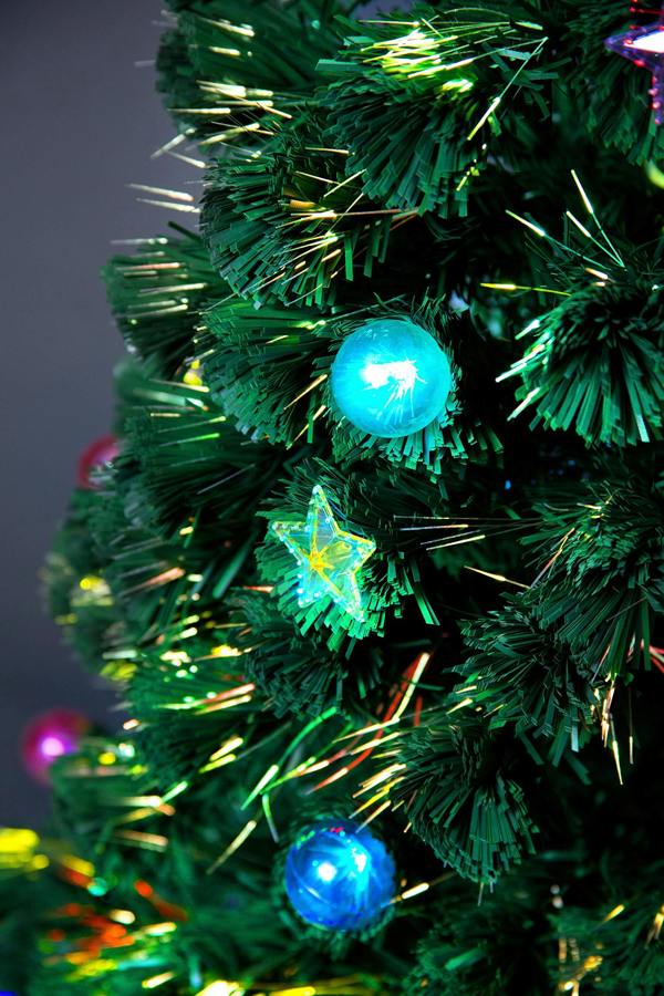 2Ft Fibre Optic Christmas Tree with Baubles and Stars, Pre-Lit LED, PVC, Green image 9