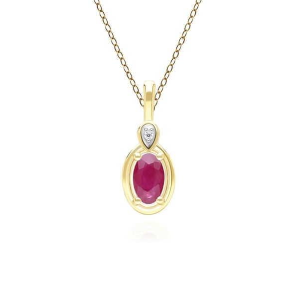 Gemondo Classic Oval Ruby & Round Diamond Pendant Necklace In 9ct Yellow Gold