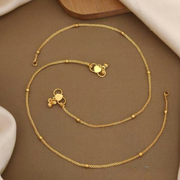The Colourful Aura Golden Brass Beaded Round Ball Minimalist Boho Slim Foot Payal Anklet