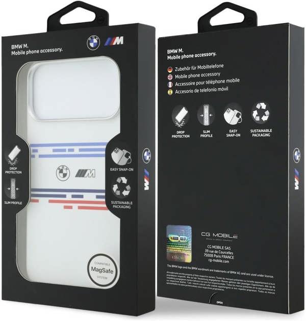 BMW M Series Silicone Horizontal Line Case with MagSafe for iPhone 17 Pro Max 6.9" White - BMHMP17X25SHOTSH
