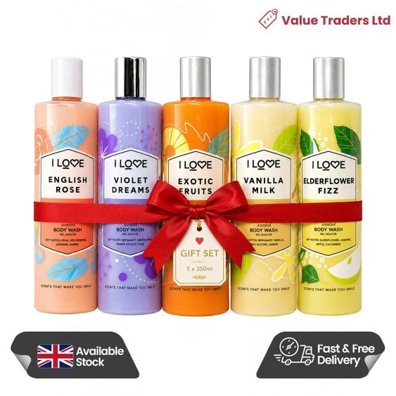 I Love Body Wash Gift Set 5 x 350ml Vegan Shower Gel Assorted Fragrances
