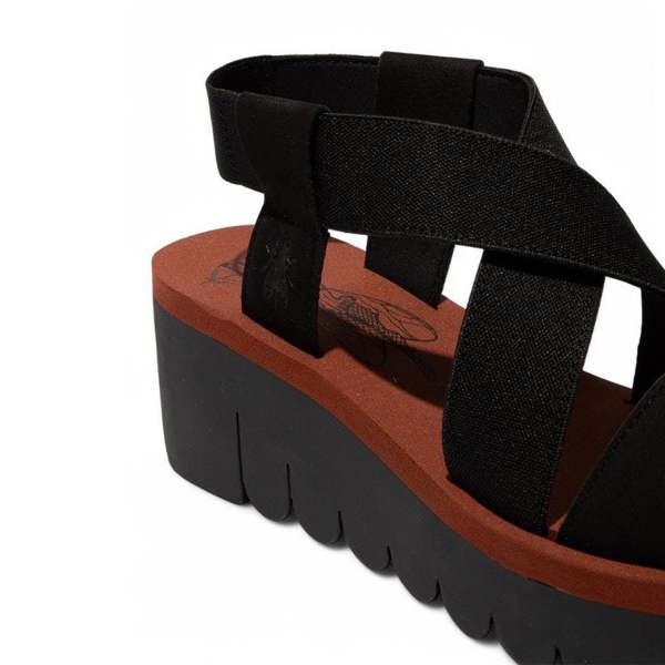 Fly London Women's YABI922FLY Black Brick Cupido Leather Wedge Sandals
