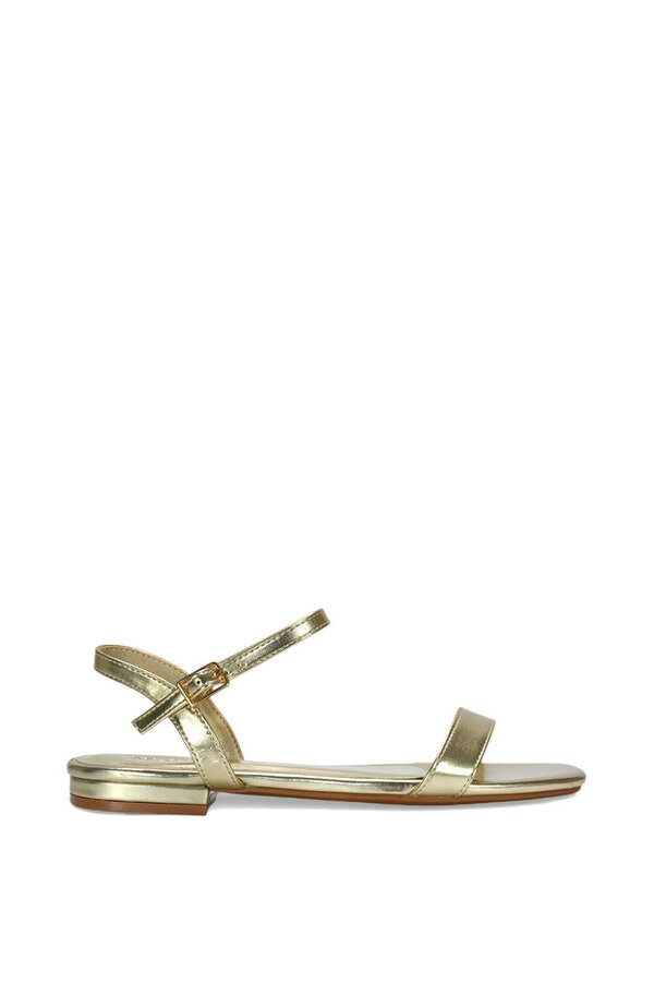 XY LONDON Open Toe Flat Strappy Sandals With Ankle Strap - Gold