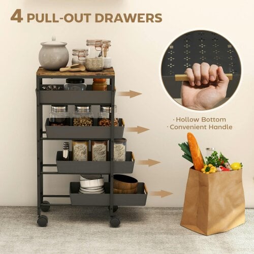 Wyld Haus Coli Metal Black 5 Tier Storage Trolley On Wheels