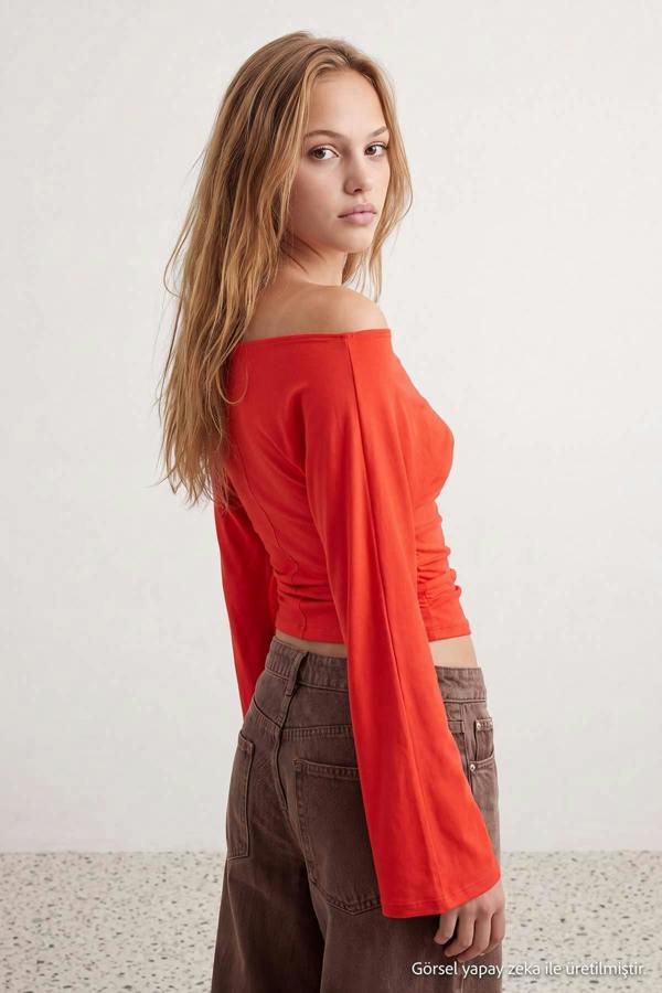 WOVCOR Fitted Boat Neck Batwing Sleeve Ribbed Blouse