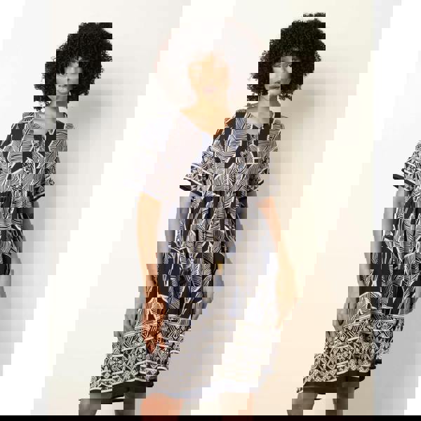 Blue Vanilla Dress With Tropical Leaf Print