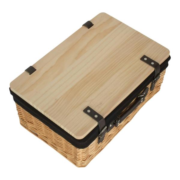 Buff Black Lined Willow Picnic Basket with Pinewood Lid