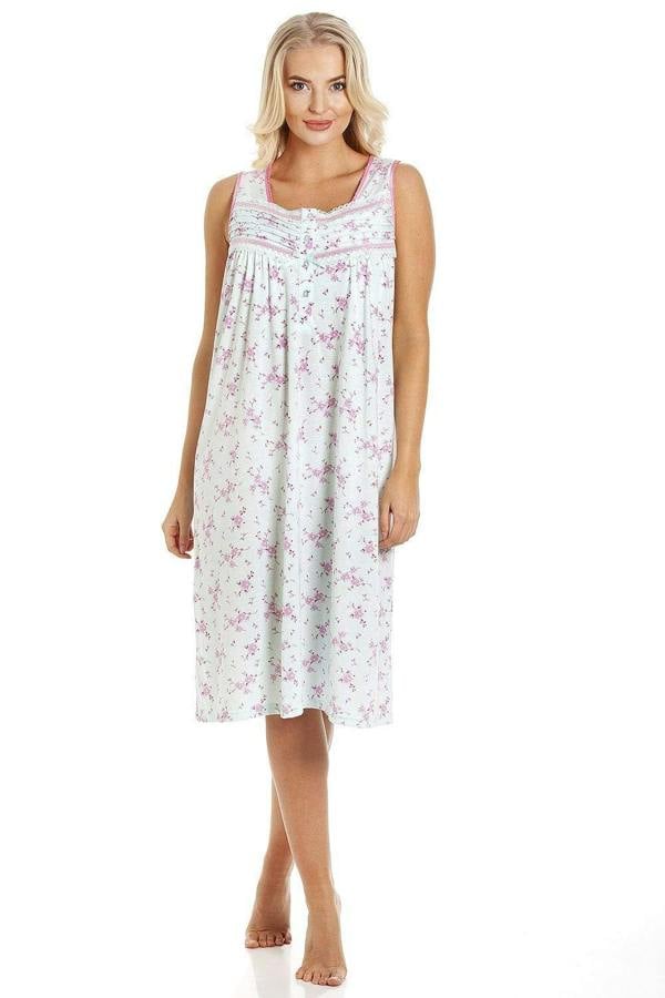 Pink Floral Print Aqua Blue Sleeveless Nightdress