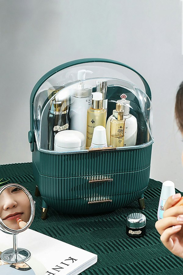 Living and Home Cosmetic Organizer Skincare Display Box With 2 Layers Of Storage & Transparent Lid Elegant Makeup Storage Box with Drawers & Handle