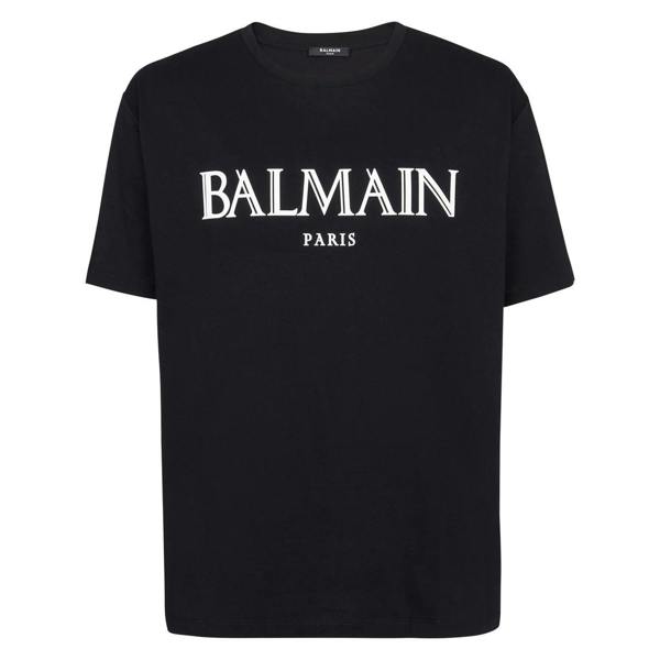 Balmain Rubber Roman Logo Oversized T-Shirt   in  Black