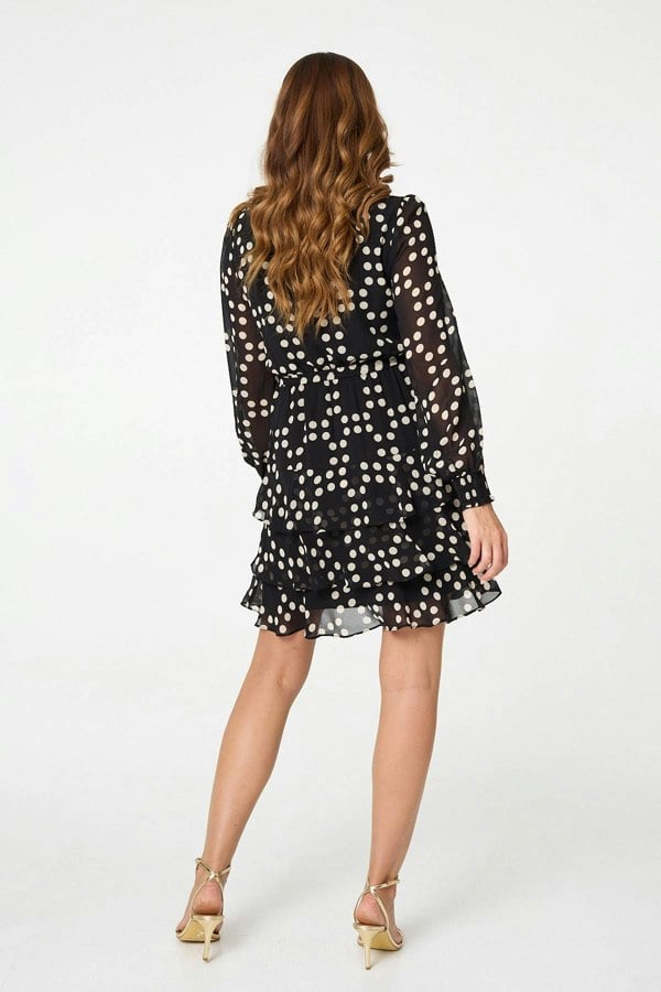 Black | Polka Dot Semi Sheer Layer Short Dress
