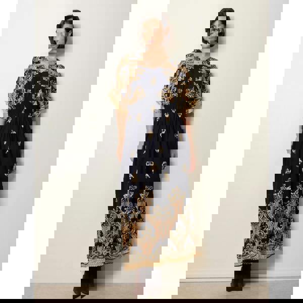 Blue Vanilla Border Print Kimono Dress