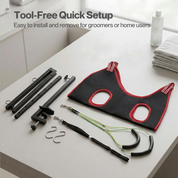 Skylos Dog Grooming Table Arm Adjustable 270° Steel Clamp Hammock for Home Black