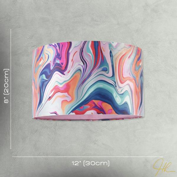 Modern Chic Satin Fabric Lamp Shade with Colour Mix Marble Design Image 7