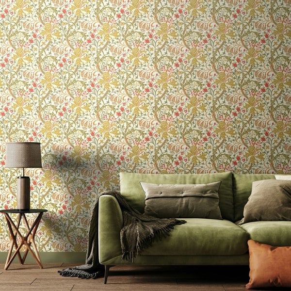 Hoopla Walls Lily Ogee - Olive Green 10m Wallpaper