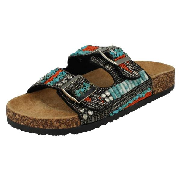 Down to Earth Ladies Down To Earth Dual Buckle Strap Beaded Mule Sandals F00251