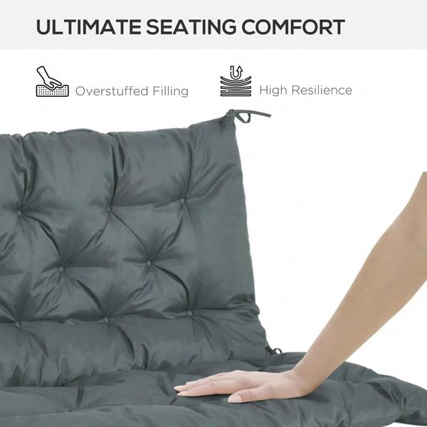 Dark grey overstuffed bench cushion backrest with quilted button tufts
