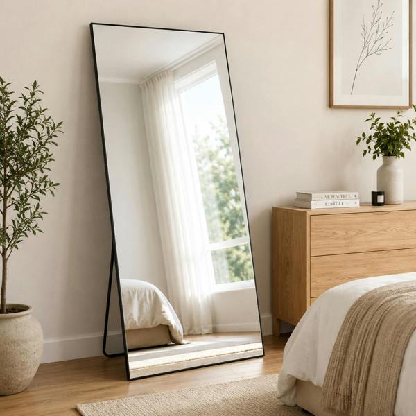 Gr8 Home Large 165x60cm Full Length Floor Mirror Black Framed Freestanding Bedroom Mirror