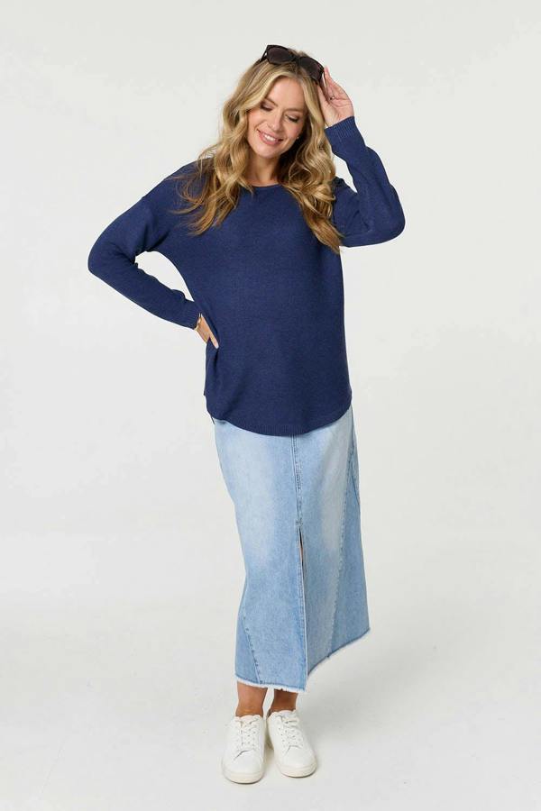 Blue | Textured Batwing Long Sleeve Jumper