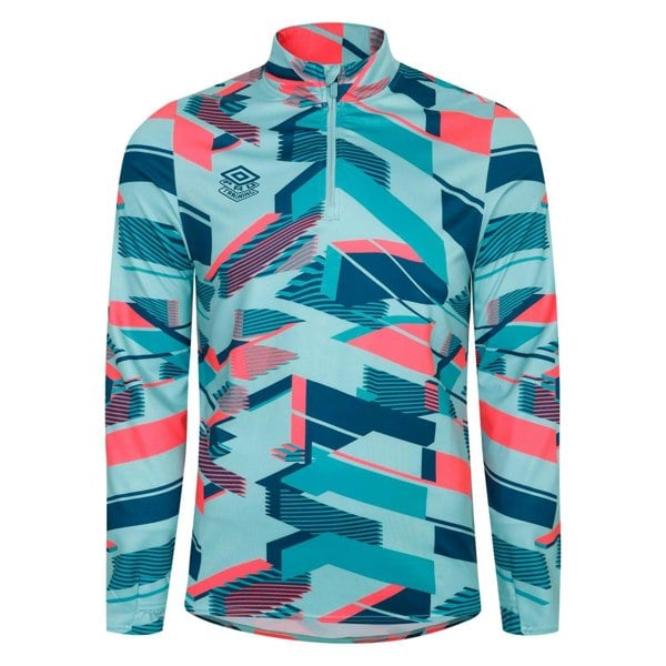 Umbro Mens Premier Graphic Print Warm Up Midlayer - Blue/Pink
