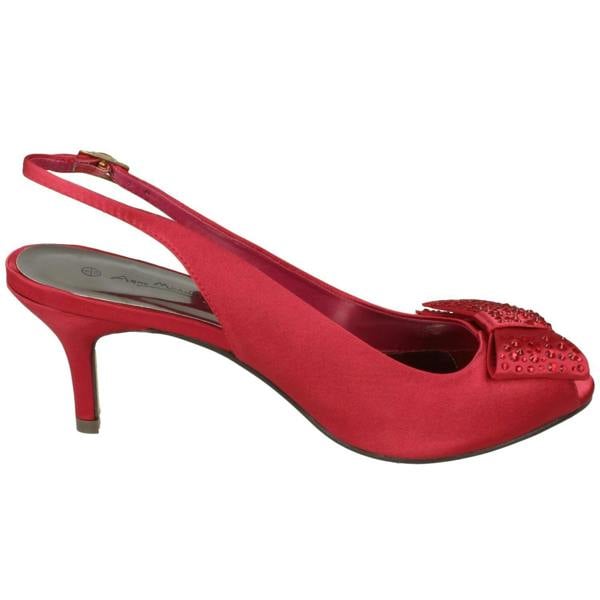 Anne Michelle Ladies Anne Michelle Mid Heel Peep Toe Diamante Bow Vamp Court Shoes