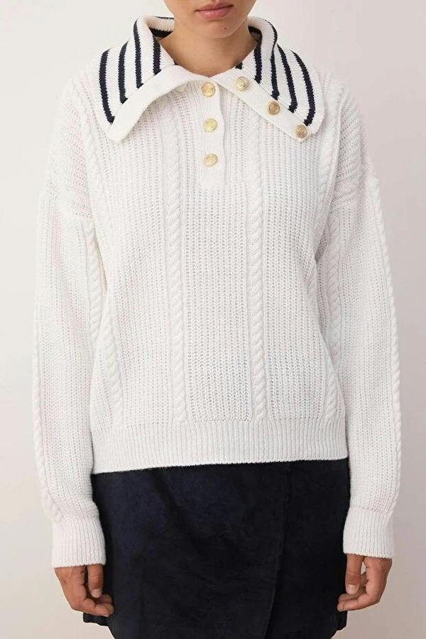 WOVCOR Braided Wide Fit Turn-Down Neck Knit Sweater