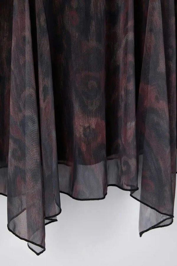 WOVCOR Patterned Asymmetrical Tulle Knit Plus Size Dress