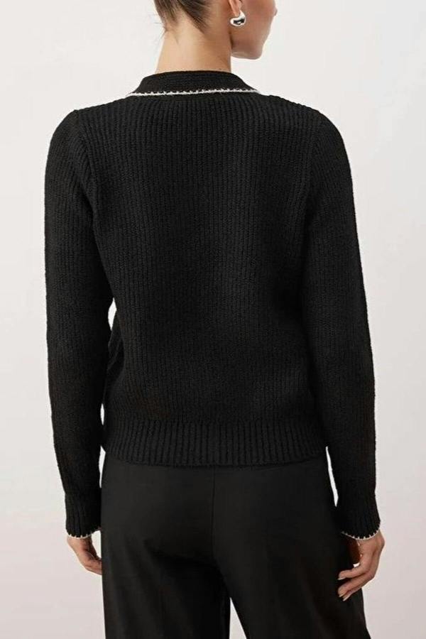 WOVCOR Color Block Knit Sweater with Shawl Collar Detail