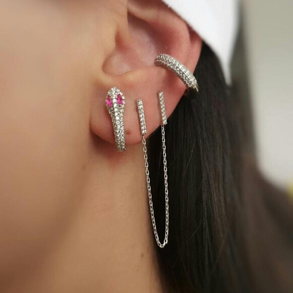 Spero London Chained Bar Chain and Bar Earring Set in Sterling Silver - Pair