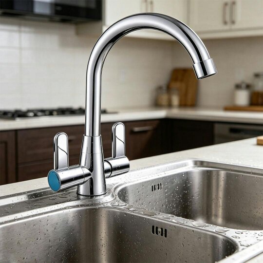 Havendro Kitchen Mixer Tap Dual Lever Swivel Spout Mono Chrome Sink Taps Faucet