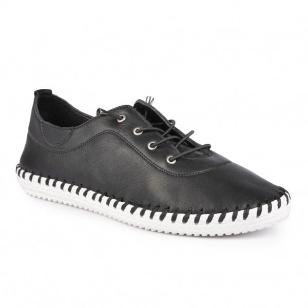 Lunar Women's St Ives Leather Plimsolls - Black / White