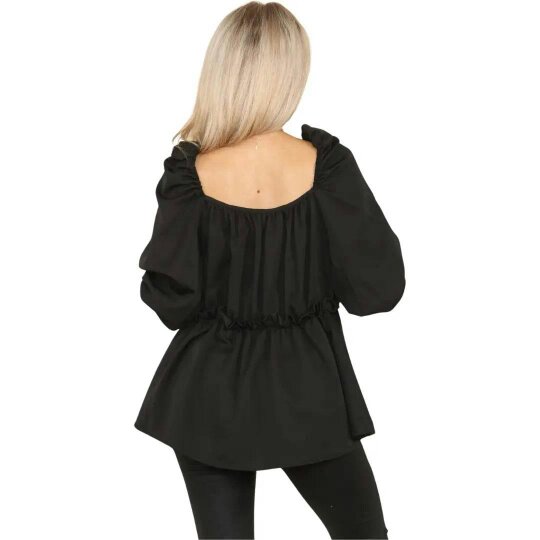 Elaina Fashion Women's Black Sweetheart Neck Ruffle Hem Peplum Blouse