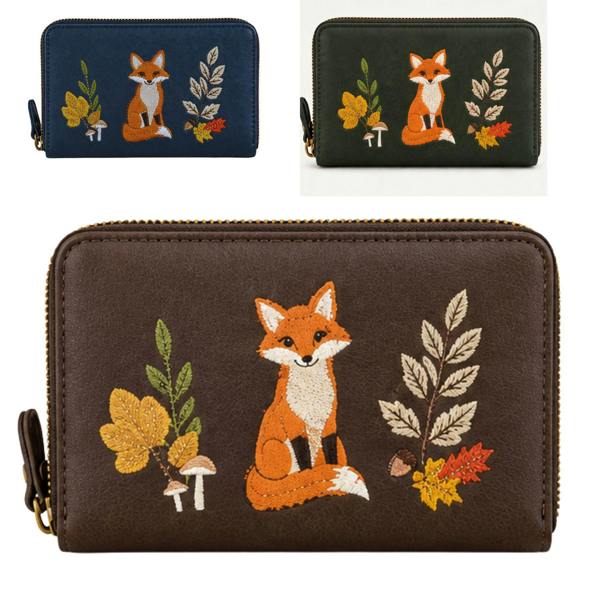 Fores Collection Fox Embroidered Woodland Zip Around Purse