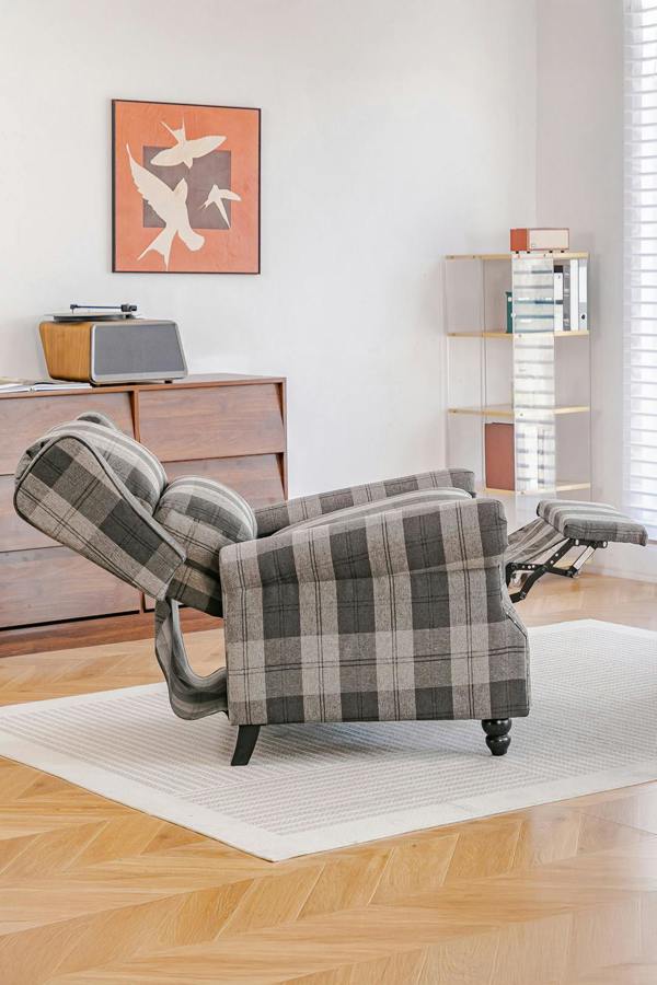 Living and Home Fabric Upholstered Sofa Pushback Reclining Chair Armchair