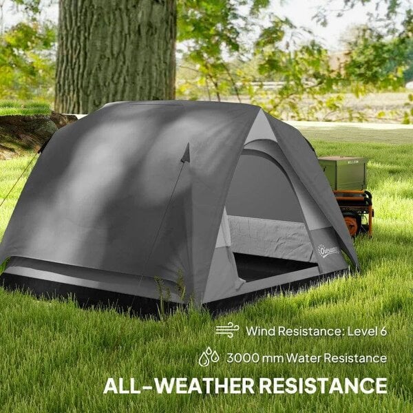 Camping Tent, Easy Set Up 2-3 Man Tent with Sewn-in Groundsheet, 3000 mm Dome Tent w/ Mesh Windows, Dark Grey