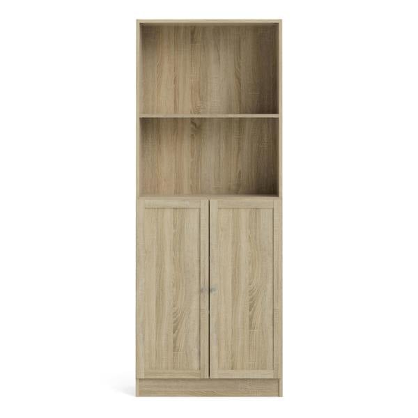 Furniture To Go Basic Tall Wide Combination Storage in Oak (4 Shelves) with 2 Oak Doors