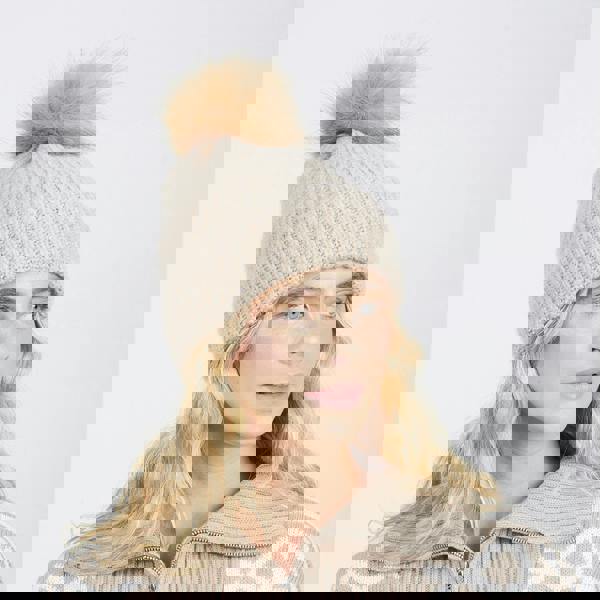 Brave Soul Stone Oversized Zip Neck Knitted Pattern Jumper - Stone Image 4