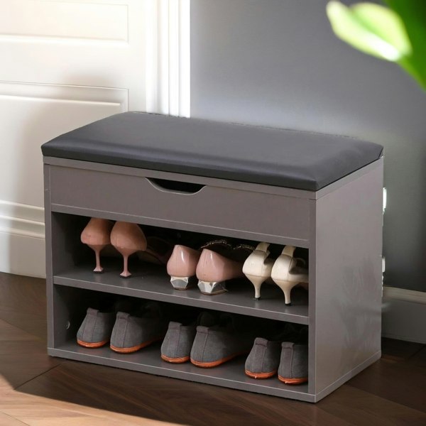 Rafaelo Mobilia Shoe Storage Bench 60CM Grey