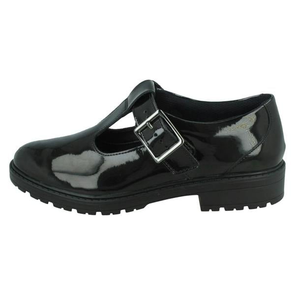 Clarks Girls Clarks T-Bar School Shoes Loxham Shine