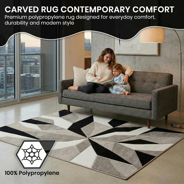 Smart Living Carved Rug Contemporary - Grey Black