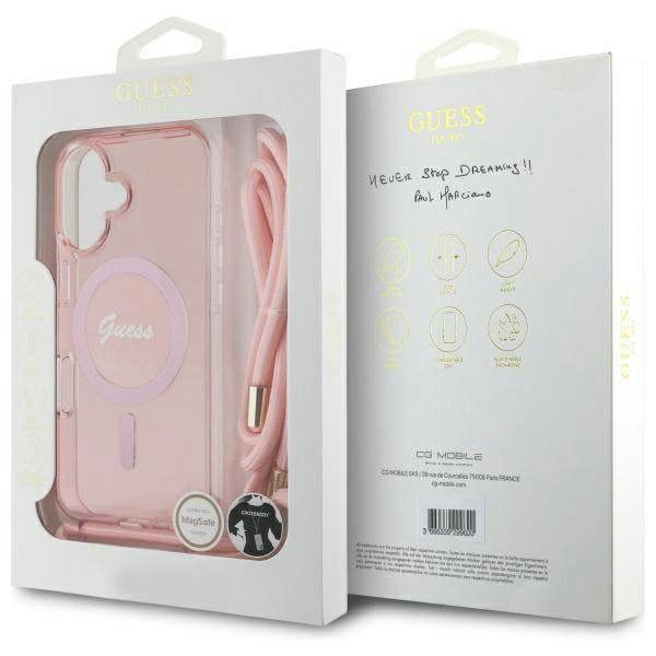 Guess Crossbody Cord Script Case with MagSafe iPhone 16 6.1" Pink - GUHMP16SHCTSGNSP