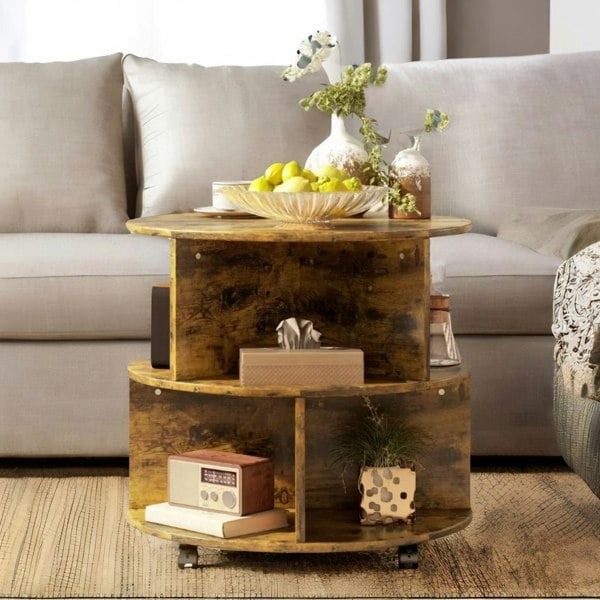 Rafaelo Mobilia Industrial 3 Tier Rolling Coffee Table Rustic Brown