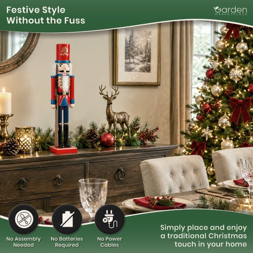 Large 50cm Christmas Nutcracker Figure in Red Coat & Red Hat, Traditional Indoor Festive Decoration, 3 Styles Available