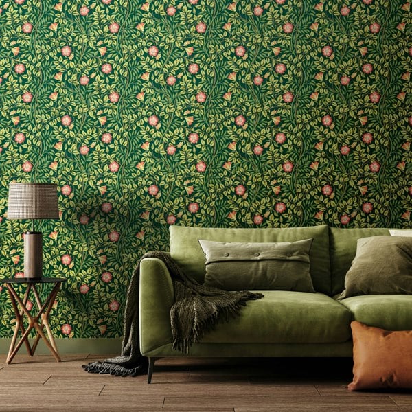 Hoopla Walls Rosehip Trail - Forest Green 10m Wallpaper