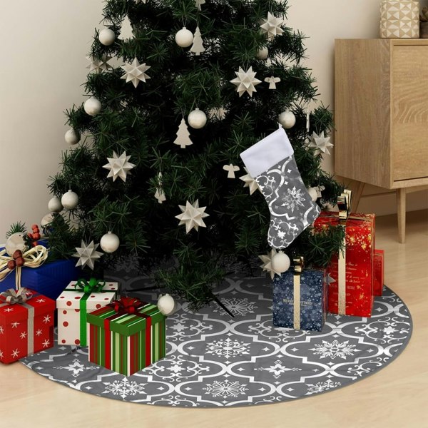 Berkfield Luxury Christmas Tree Skirt with Sock Grey 150 cm Fabric