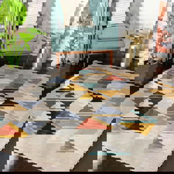 Livabliss City-Geometric Yellow Blue Grey Black Rug