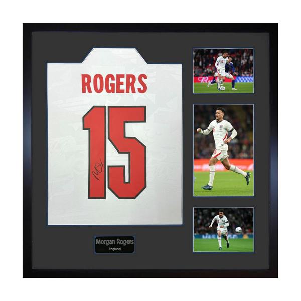 Morgan Rogers Signed England Home Shirt Elite Frame
