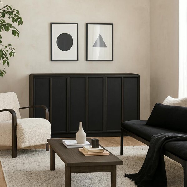 Wyld Haus Dali Black Wood 3 Panelled Door Sideboard